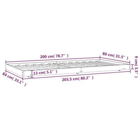 VidaXL Łóżko bez materaca, białe, 80x200 cm, lite drewno sosnowe