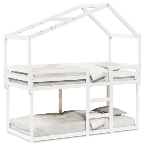 Łóżko piętrowe z dachem, białe, 75x190 cm, lite drewno sosnowe Lumarko!