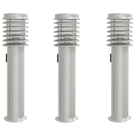 Lampy ogrodowe na słupku, z gniazdkiem, 3 szt., srebrne, 60 cm Lumarko!