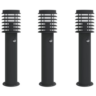 Lampy ogrodowe na słupku, z czujnikiem, 3 szt., czarne, 60 cm Lumarko!