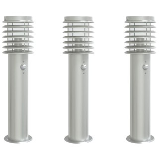 Lampy ogrodowe na słupku, z czujnikiem, 3 szt., srebrne, 60 cm Lumarko!