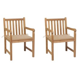 Krzesła ogrodowe z beżowymi poduszkami, 2 szt., drewno tekowe Lumarko!