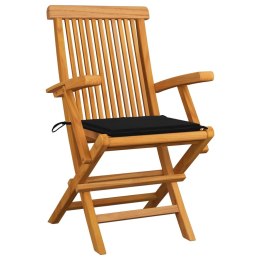 Krzesła ogrodowe z czarnymi poduszkami, 4 szt., drewno tekowe Lumarko!