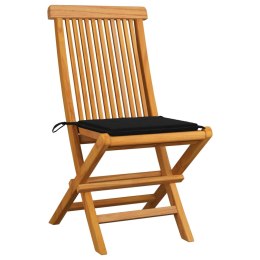 Krzesła ogrodowe z czarnymi poduszkami, 6 szt., drewno tekowe Lumarko!