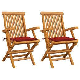 Krzesła ogrodowe z czerwonymi poduszkami, 2 szt., drewno tekowe Lumarko!