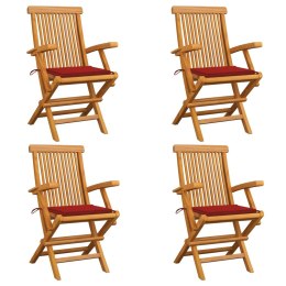 Krzesła ogrodowe z czerwonymi poduszkami, 4 szt., drewno tekowe Lumarko!