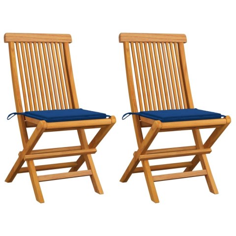 Krzesła ogrodowe z kobaltowymi poduszkami, 2 szt., tekowe Lumarko!