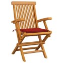 Krzesła ogrodowe z czerwonymi poduszkami, 3 szt., drewno tekowe Lumarko!