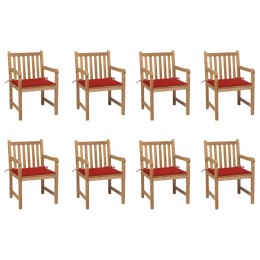 Krzesła ogrodowe, 8 szt., czerwone poduszki, drewno tekowe Lumarko!