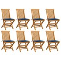 Krzesła ogrodowe z kobaltowymi poduszkami, 8 szt., tekowe Lumarko!