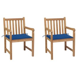 Krzesła ogrodowe, 2 szt., kobaltowe poduszki, drewno tekowe Lumarko!