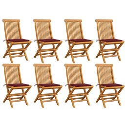 Krzesła ogrodowe z bordowymi poduszkami, 8 szt., drewno tekowe Lumarko!