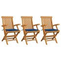 Krzesła ogrodowe z kobaltowymi poduszkami, 3 szt., tekowe Lumarko!