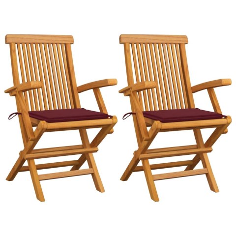Krzesła ogrodowe z poduszkami w kolorze wina, 2 szt., tekowe Lumarko!