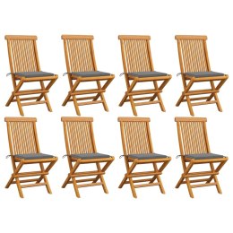 Krzesła ogrodowe z szarymi poduszkami, 8 szt., drewno tekowe Lumarko!