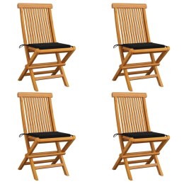 Krzesła ogrodowe z czarnymi poduszkami, 4 szt., drewno tekowe Lumarko!