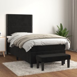 Łóżko kontynentalne z materacem, czarne, aksamit 80x200 cm Lumarko!