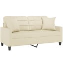 VidaXL 2-osobowa sofa z poduszkami, kremowa, 140 cm, sztuczna skóra Lumarko!