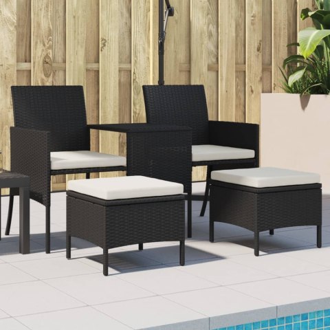 VidaXL 2-os. sofa ogrodowa ze stolikiem i stołkami, czarna, polirattan