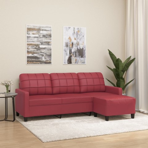 3-osobowa sofa z podnóżkiem, winna czerwień, 180 cm, ekoskóra