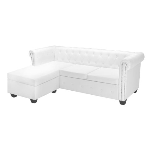 Sofa Chesterfield w kształcie litery L, sztuczna skóra, biała