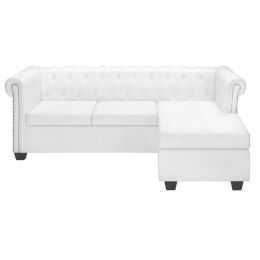 Sofa Chesterfield w kształcie litery L, sztuczna skóra, biała