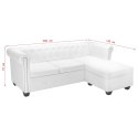 Sofa Chesterfield w kształcie litery L, sztuczna skóra, biała