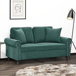 2-osobowa sofa z poduszkami, ciemnozielona, 120 cm, aksamit