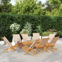Składane krzesła ogrodowe, 8 szt, beżowa tkanina i drewno