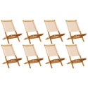 Składane krzesła ogrodowe, 8 szt, beżowa tkanina i drewno
