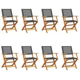 Składane krzesła ogrodowe, 8 szt, czarny polirattan i drewno