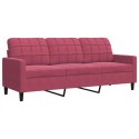 Sofa 3-osobowa, winna czerwień, 180 cm, obita aksamitem