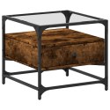 Stolik kawowy ze szklanym blatem, przydymiony dąb, 50x50x45 cm