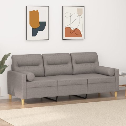 3-osobowa sofa z poduszkami, kolor taupe, 180 cm, tkanina