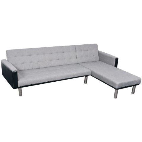 Sofa rozkładana w kształcie L, obita tkaniną, czarno-szara