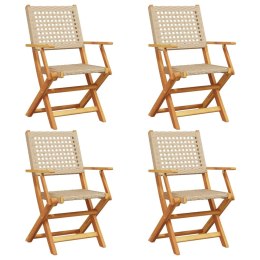 Składane krzesła ogrodowe, 4 szt, beżowy polirattan i drewno