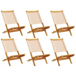Składane krzesła ogrodowe, 6 szt, beżowa tkanina i drewno