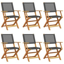 Składane krzesła ogrodowe, 6 szt, czarny polirattan i drewno