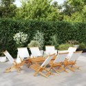 Składane krzesła ogrodowe, 8 szt, kremowa tkanina i drewno