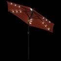 Parasol ogrodowy LED, stalowy słupek, terakota, 225x225x212 cm