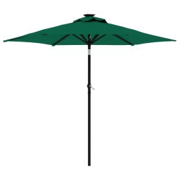 Parasol ogrodowy LED, stalowy słupek, zielony, 225x225x212 cm