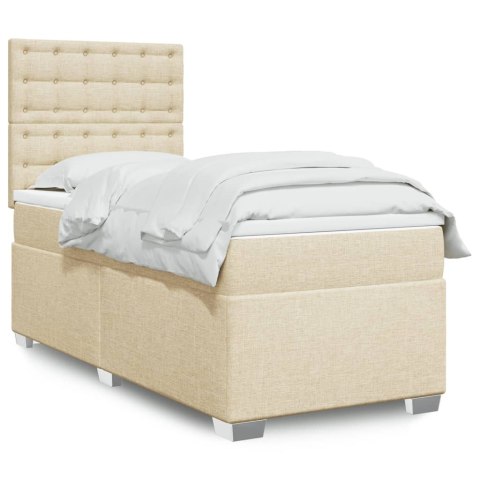 Łóżko kontynentalne z materacem, kremowe, tkanina, 80x200 cm