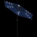 Parasol ogrodowy LED, stalowy słupek, lazurowy, 225x225x212 cm