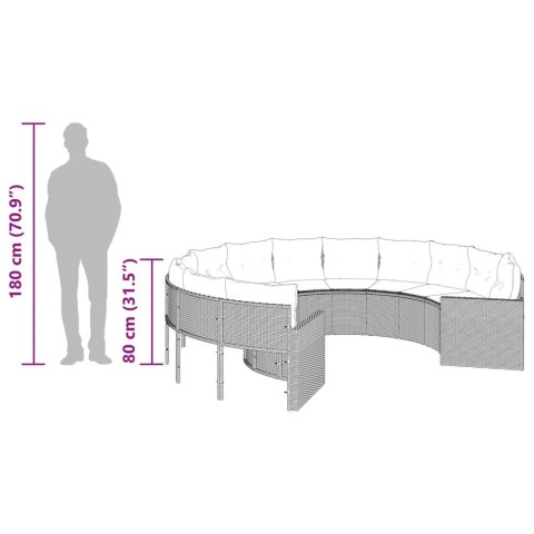 Sofa ogrodowa z poduszkami, okrągła, szary rattan PE