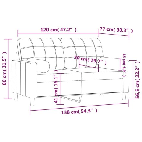 2-osobowa sofa z poduszkami, brązowa, 120 cm, tkanina