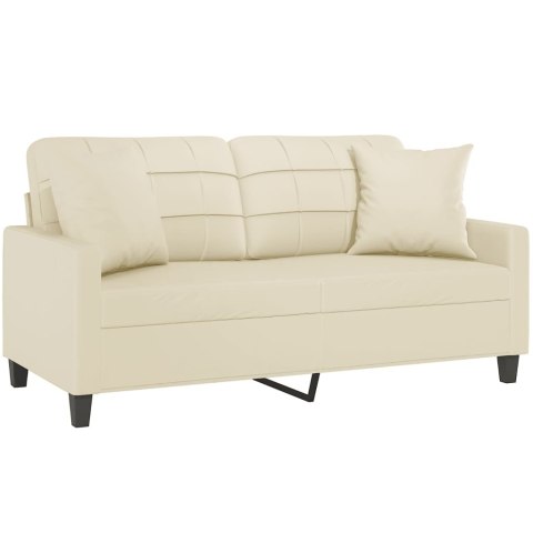 2-osobowa sofa z poduszkami, kremowa, 140 cm, sztuczna skóra