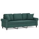 3-osobowa sofa z poduszkami, ciemnozielona, 180 cm, aksamit