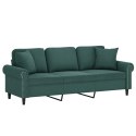 3-osobowa sofa z poduszkami, ciemnozielona, 180 cm, aksamit