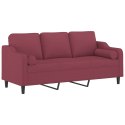 3-osobowa sofa z poduszkami, winna czerwień, 180 cm, tkanina