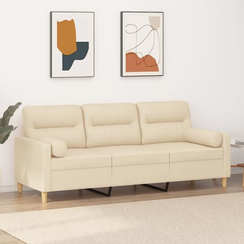 3-osobowa sofa z poduszkami, kremowa, 180 cm, tkanina